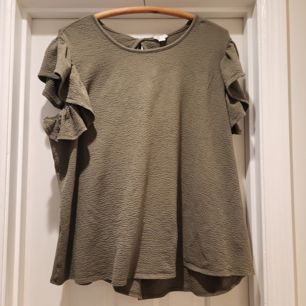 Cato Size 22 Olive Green Flutter Sleeve Keyhole Tie Back Blouse Plus Size